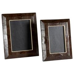 Pair of Exotic Picture Frames in Ostrich Leather and Bone Trim 