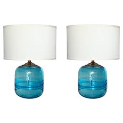 Pair of Aqua Murano Glass Lamps