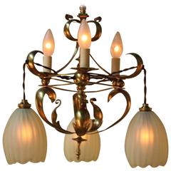Antique English Arts & crafts / Art Nouveau Brass chandelier by Benson