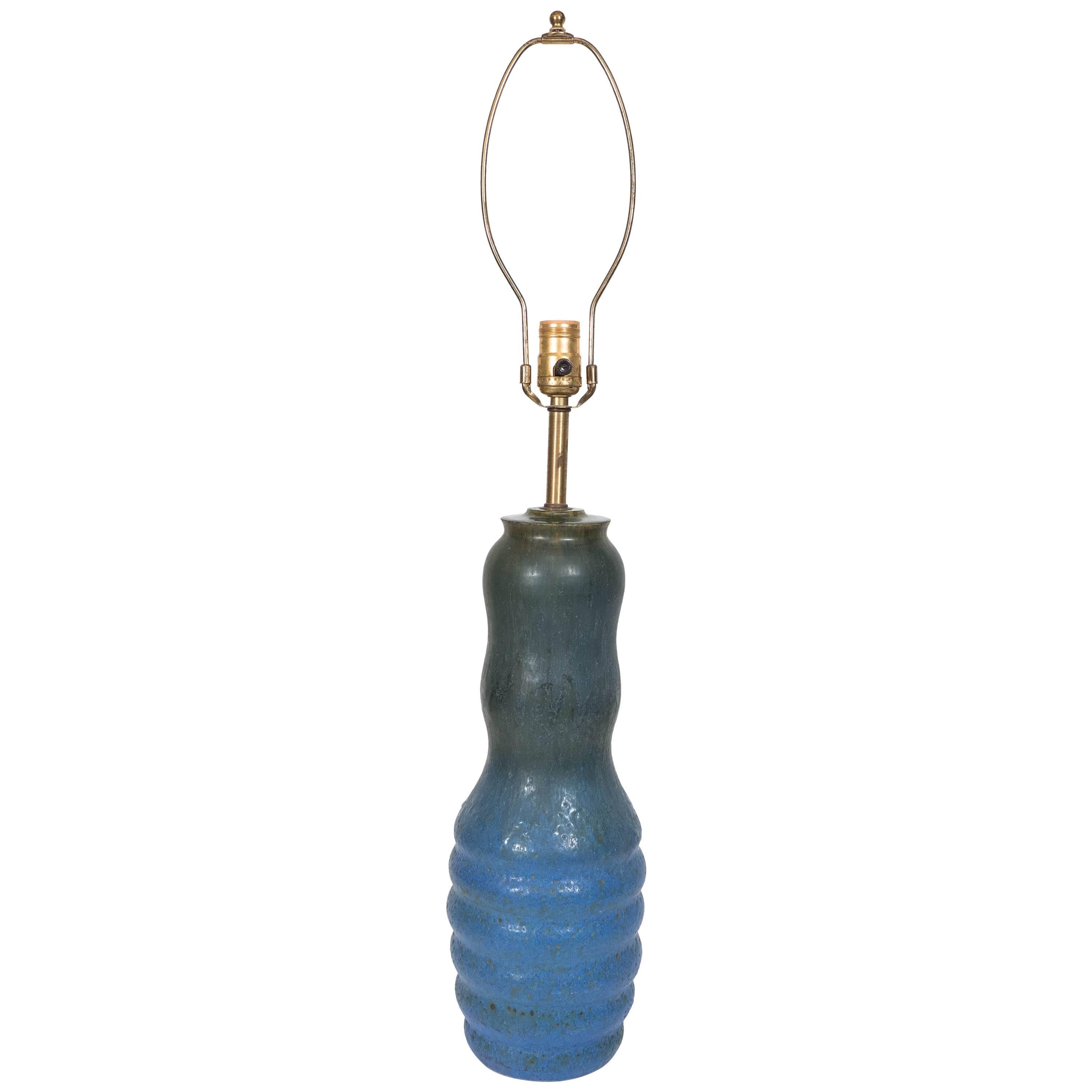 Italian Midcentury Blue & Green Matte Glazed Gourd Lamp for Raymor