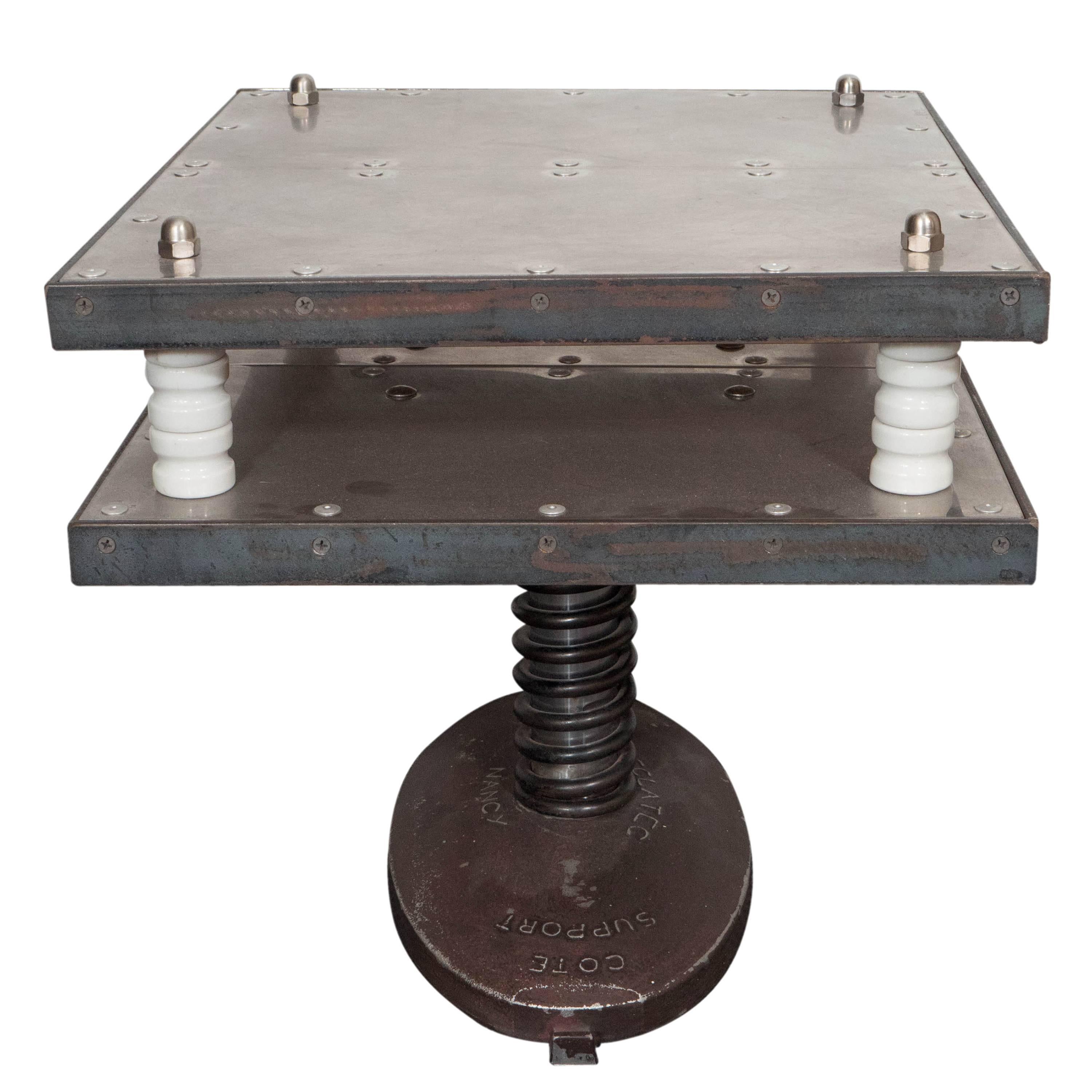 French 1940s Industrial Two-Tier Side Table in Aluminum