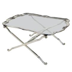 Vintage Hollywood Regency Style Silver Plated and Glass Coffee Table