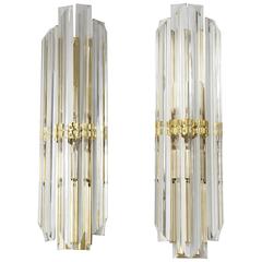 Pair of Hollywood Regency Style Murano Glass Wall Sconces, Italy 1970s