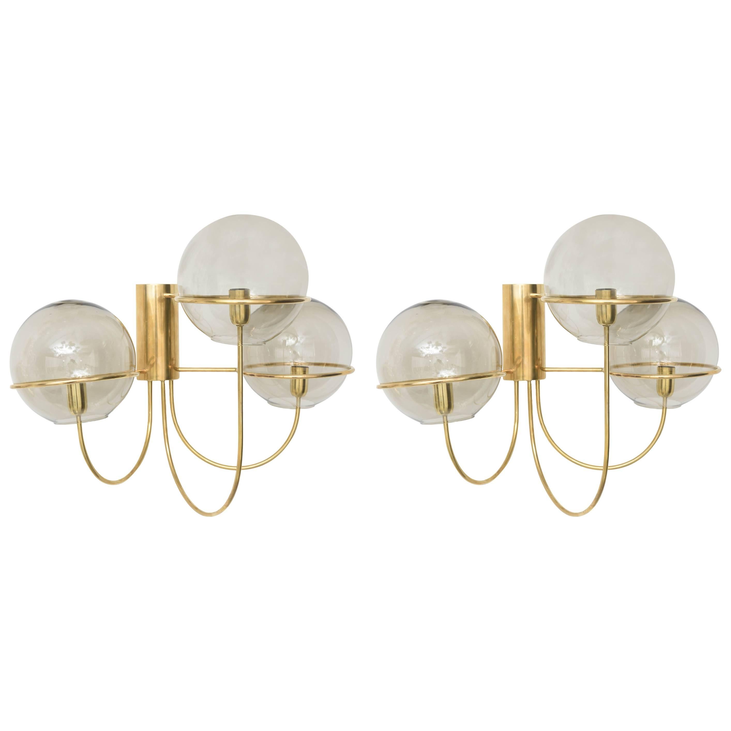 Pair of Mid-Century Modern Brass Wall Sconces, Manner of Vico Magistretti