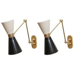 Pair of Italian Two-Light Articulating Sconces, circa 1950s Pair of Italian Two-Light Articulating Sconces, circa 1950s