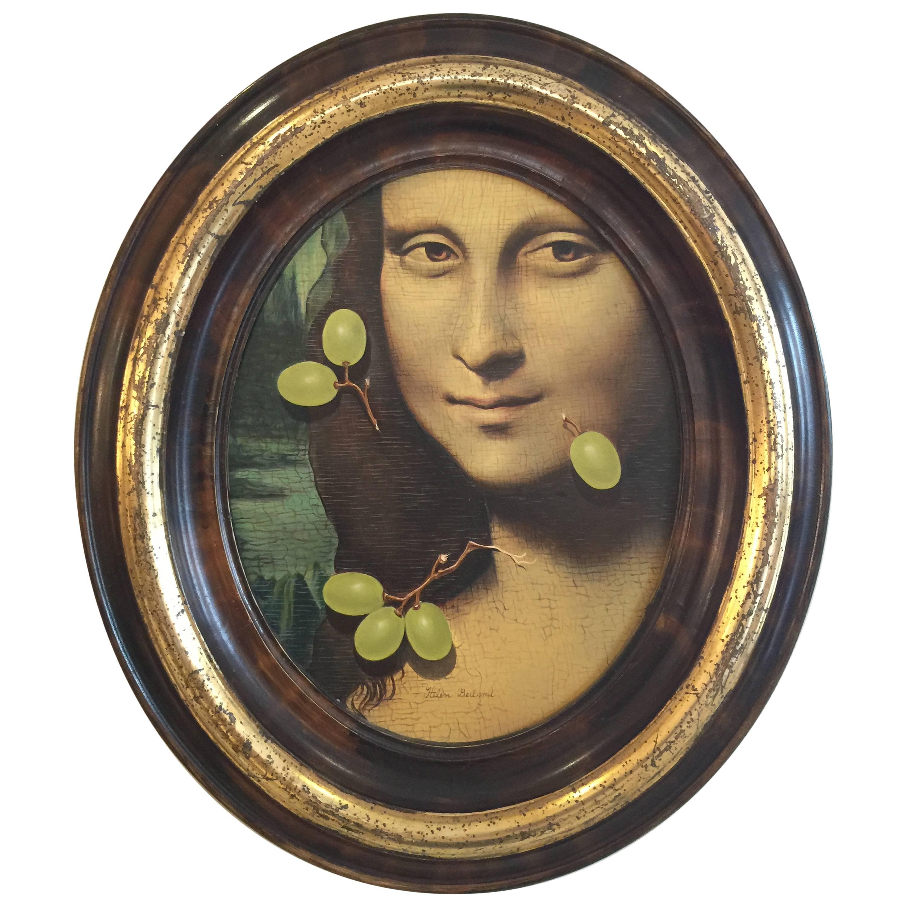 Original Helen Berland Oil on Panel of Mona Lisa with Green Grapes