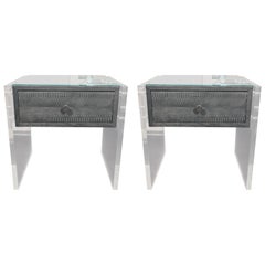 Pareja de Mesillas de Noche Pitón Gris Gunmetal con Paneles Laterales Lucite