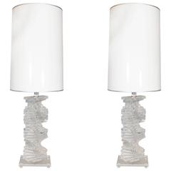 Pair of Vintage Stacked Block Lucite Table Lamps