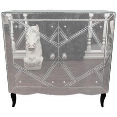 Vintage 1940s French Mirrored Cabinet with Etching Detail