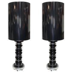 Pair of Vintage Black and Clear Lucite Table Lamps