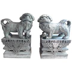 Pair of Impressive Bronze Buddhist Lions or Fo-Dogs, Early 20th Century