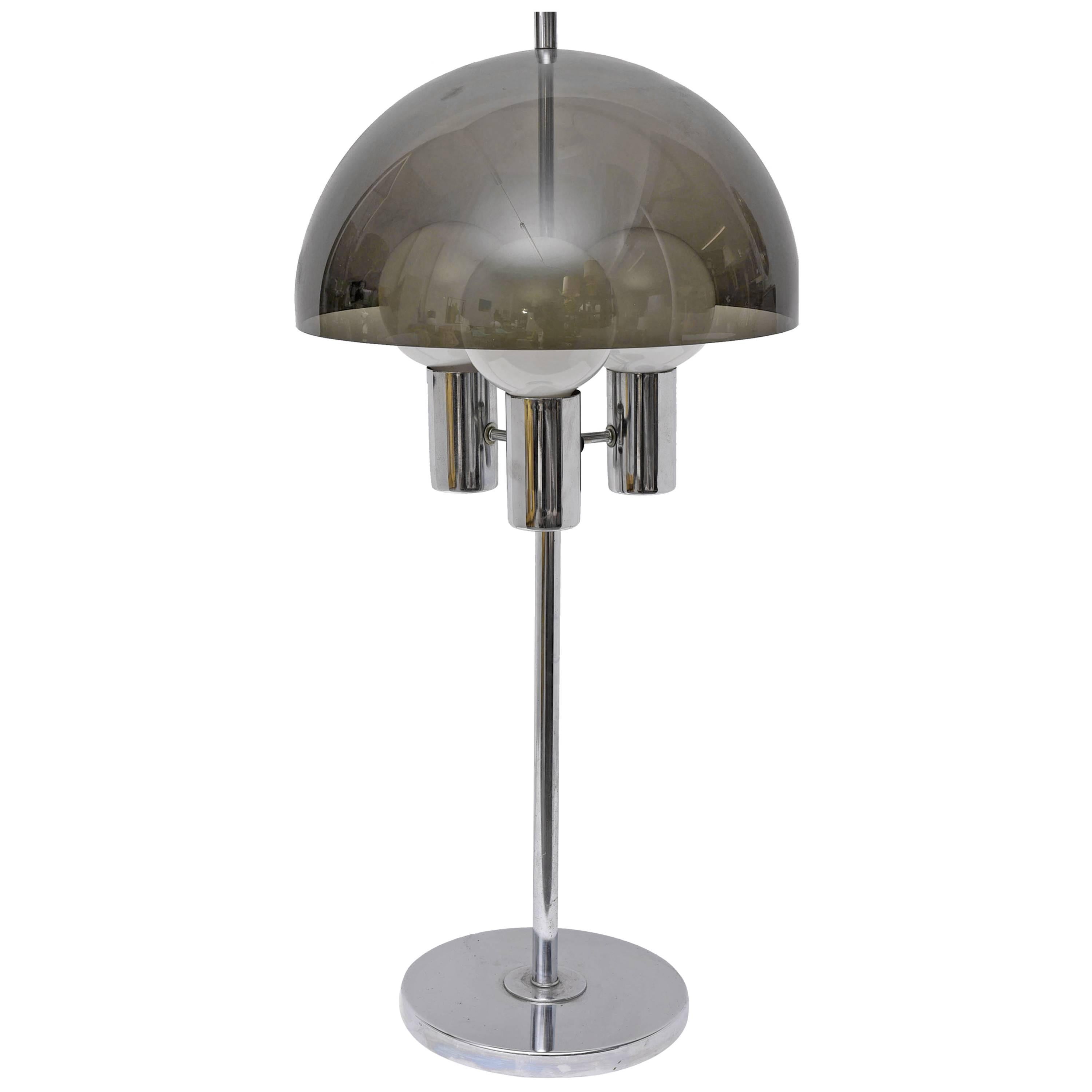 Chrome and Smoked Lucite Tall Table Lamp, 1960s, USA