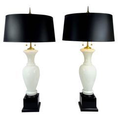 Pair of MCM Opaline Lamps by Paul Hanson