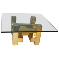 Early Brass Cityscape Low Table by Paul Evans
