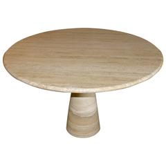Solid Round Travertine Table by Angelo Mangiarotti