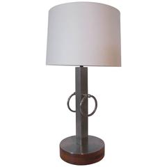 Vintage Stainless and Wood Ring Table Lamp