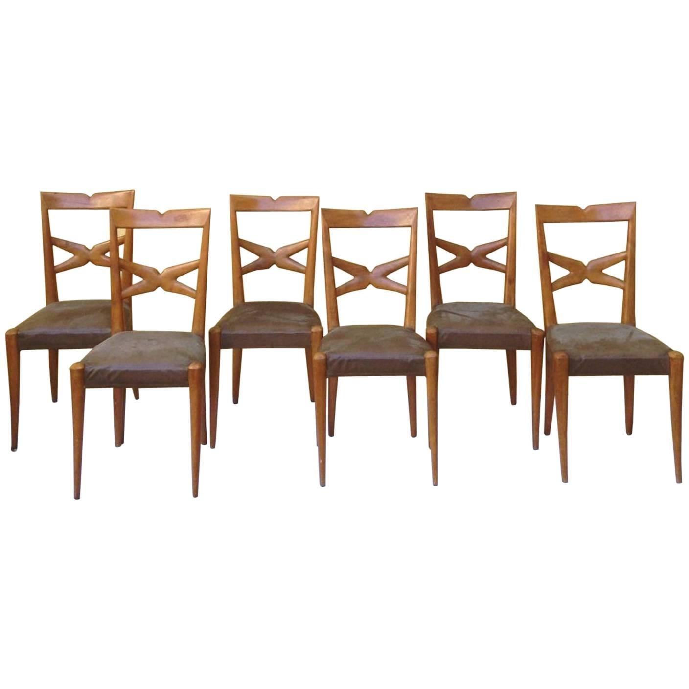 1940s Set of Six Chairs Attributed to Atelier Borsani For Sale