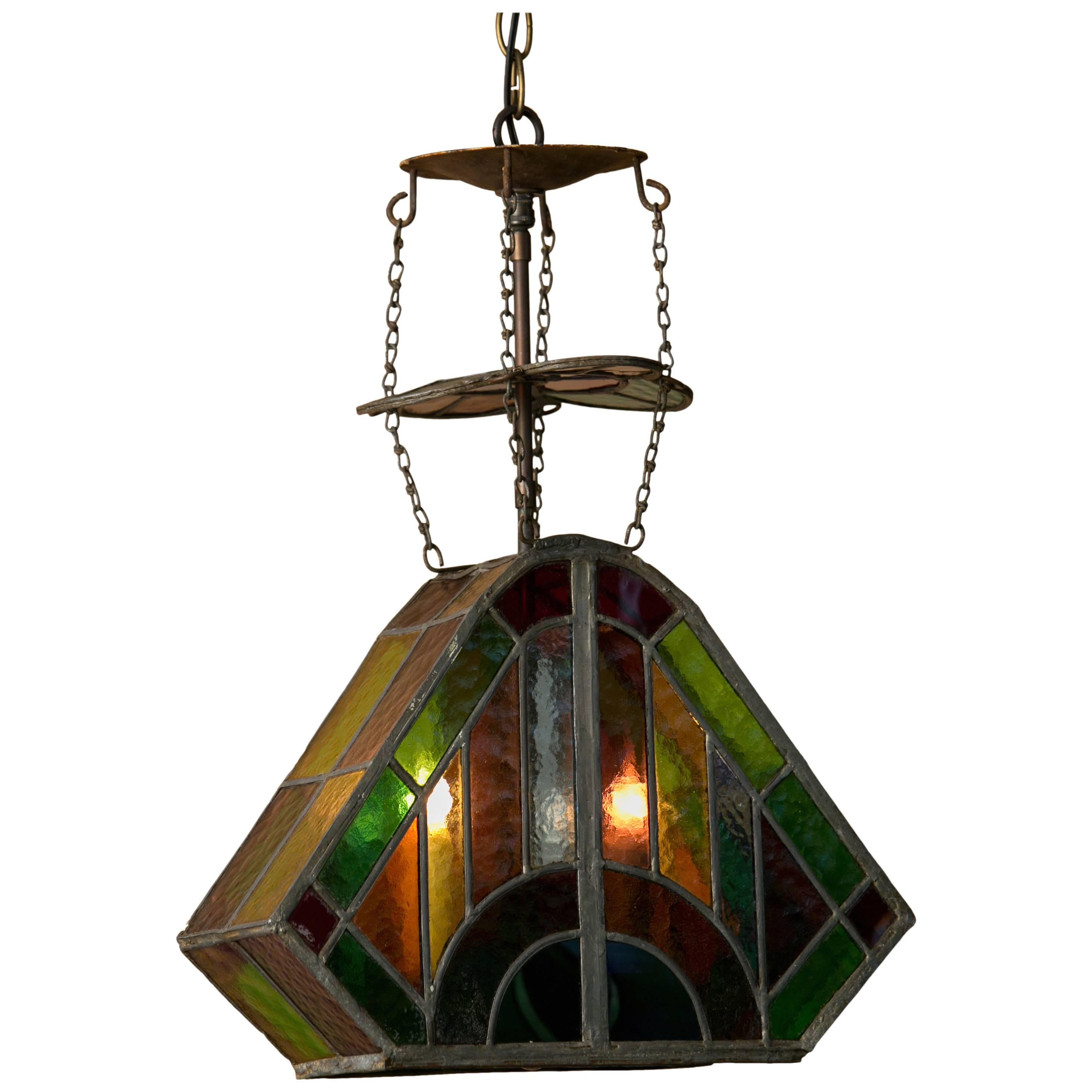 Hand-Crafted Arts & Crafts Leaded Stained Glass Lantern from Holland, circa 1920
