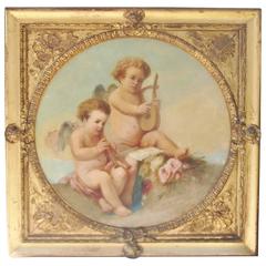 Large Antique French Oil on Canvas in Original Giltwood Frame