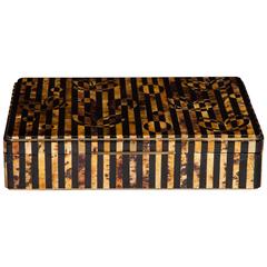 Vintage Exquisite Lacquered Pen Shell Box with Tiger Stripe Inlays