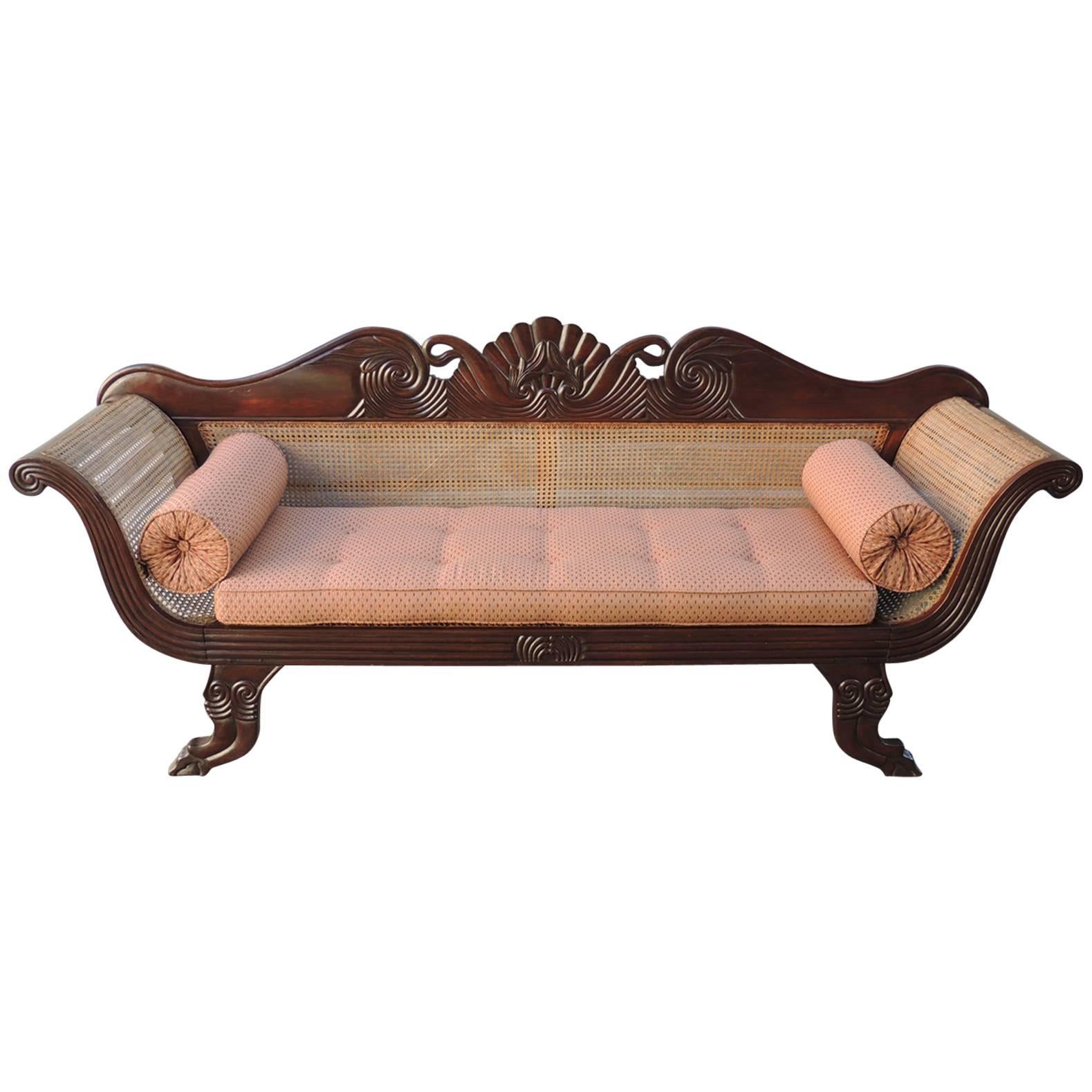 19th Century Jamaican Regency Mahogany Hand-Caned Sofa