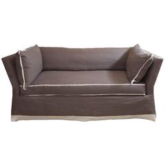 Grey Sofa with White Trim Upholstered in Belgian Linen 3