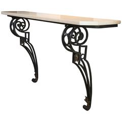 Vintage Marble-Top Wrought Iron Console