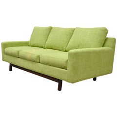 1960s Vintage Mid Century Modern Green Square Frame Upholstered Modernist Sofa
