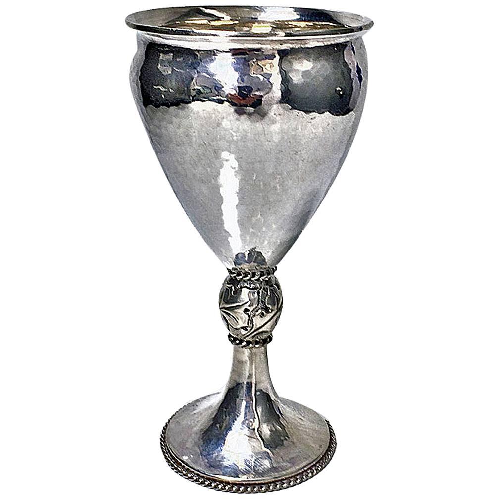 A.E. Jones Hammered Sterling Silver Goblet, Birmingham 1909