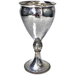 A.E. Jones Hammered Sterling Silver Goblet, Birmingham 1909