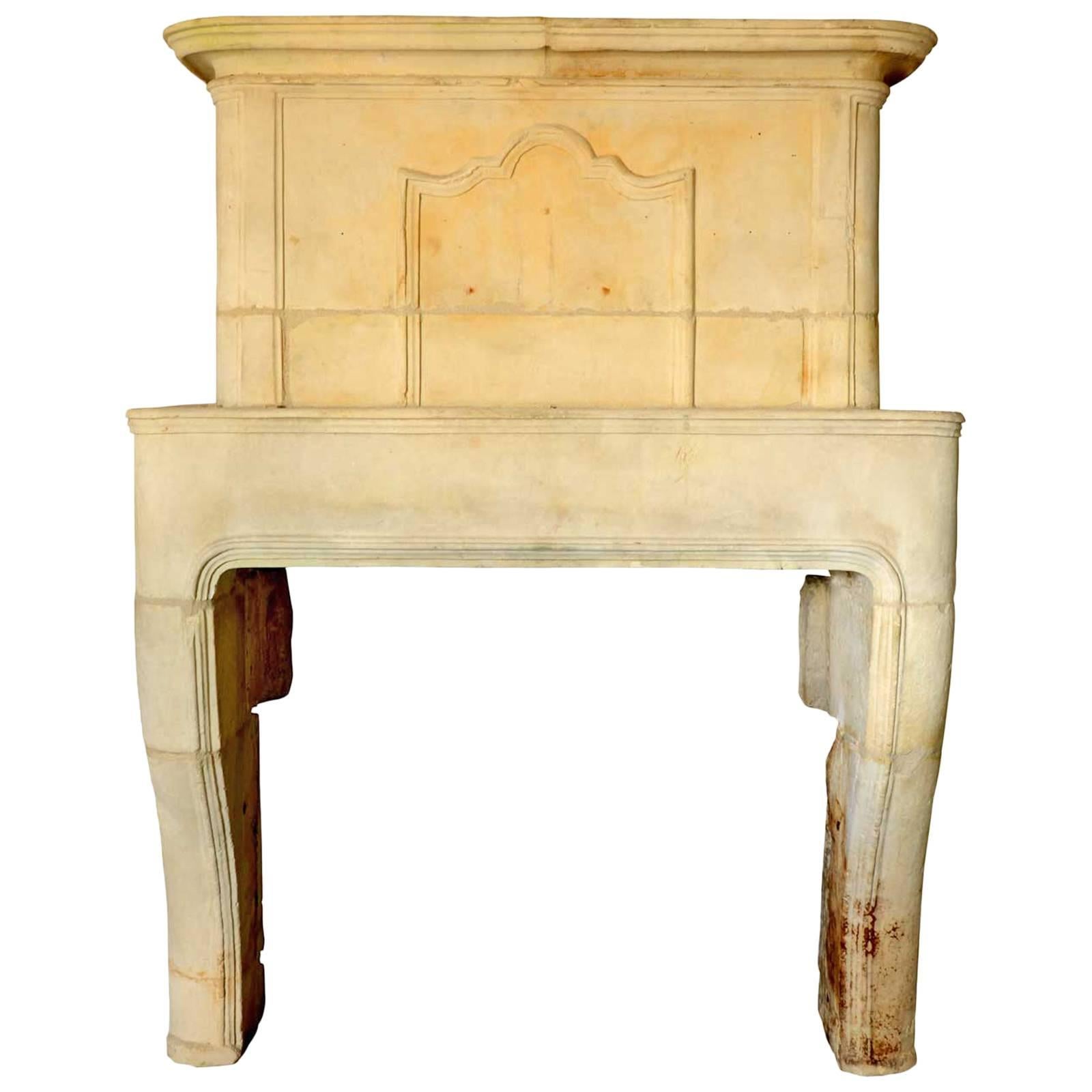 Louis XIV Stone Overmantel Fireplace, 18th Century For Sale