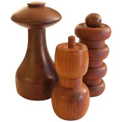 Trio of Teak Salt and Pepper Shakers Designed by Quistgaard for Dansk