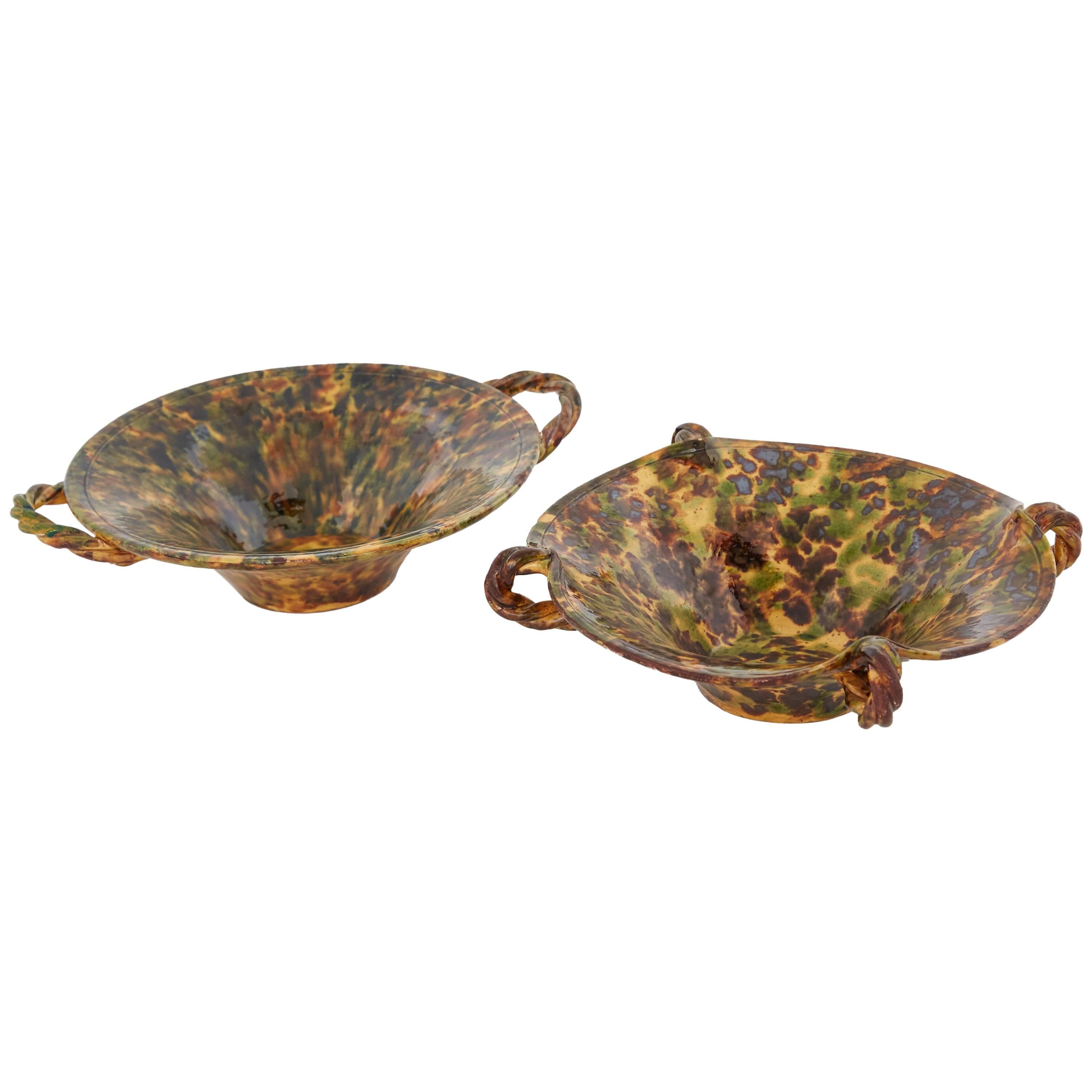 Pair of Tortoise Shell Effect Large Ceramic Bowls For Sale