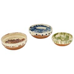 Set of Three Vintage Hungarian Hand-Painted Terracotta Bowls