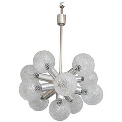 Mid-Century Modern Polished Chrome and  Bubble Glass Chandelier, Germany, 1960s