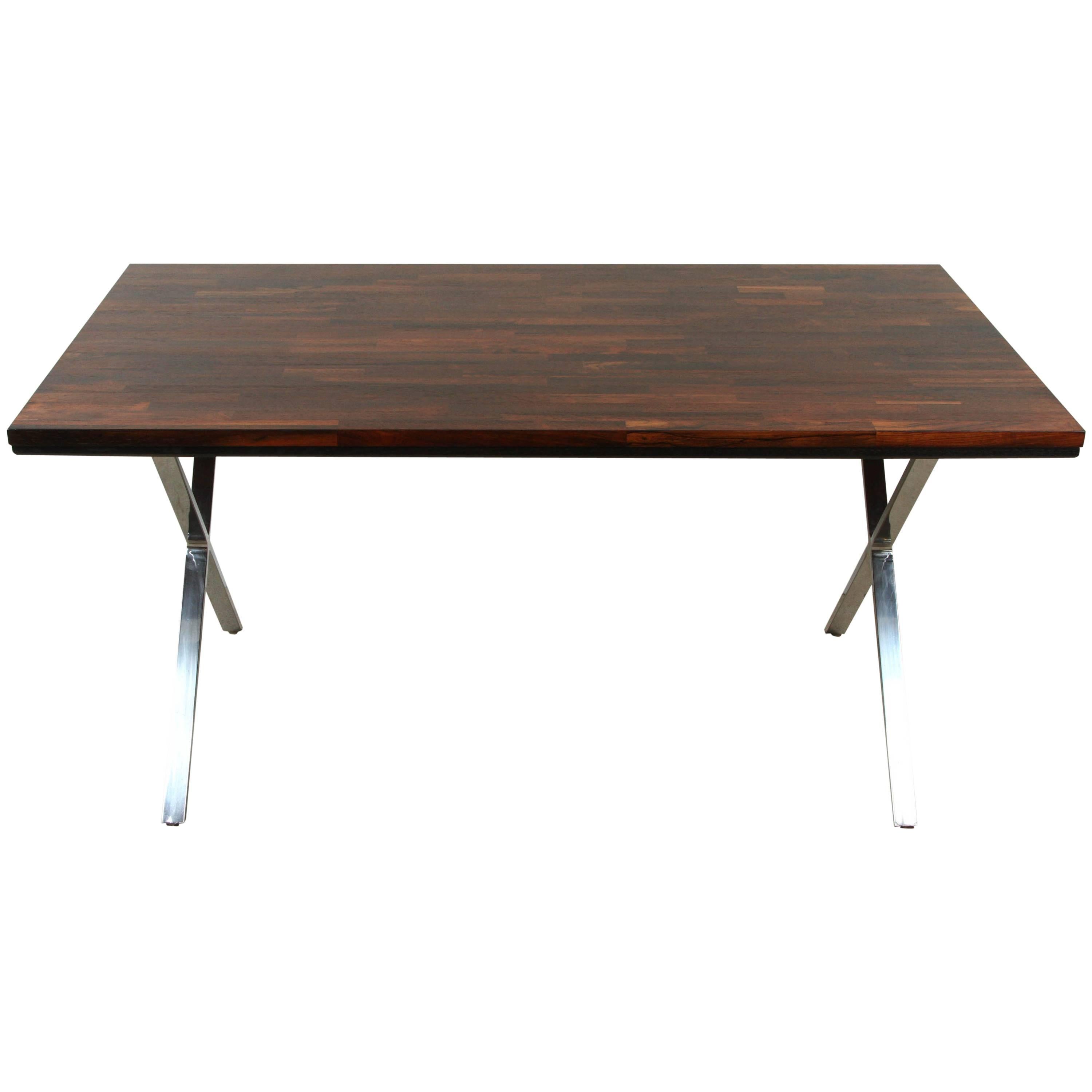 Solid Rosewood Desk with Stainless Base by Jules Heumann for Metropolitan Group