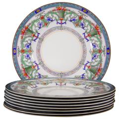 Set of Nine Hand-Enameled Royal Worcester Dinner Plates