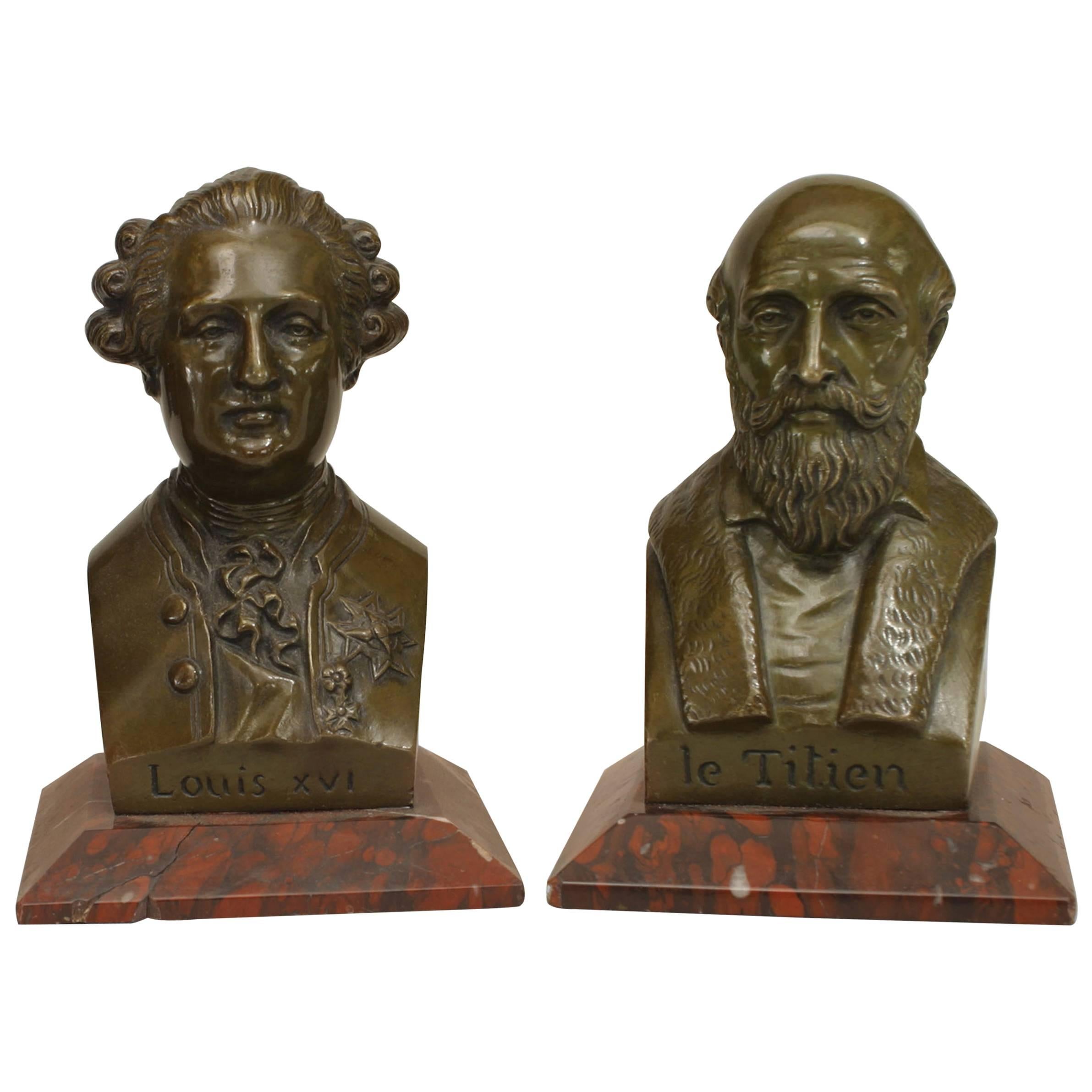 Pair of Victorian Bronze Louis XVI & Le Titien Busts For Sale