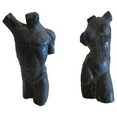Vintage Male and Female Terra Cotta Torso Sculptures
