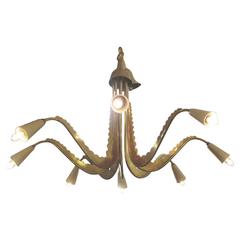 Unusual Brass Chandelier with Undulating Arms 1