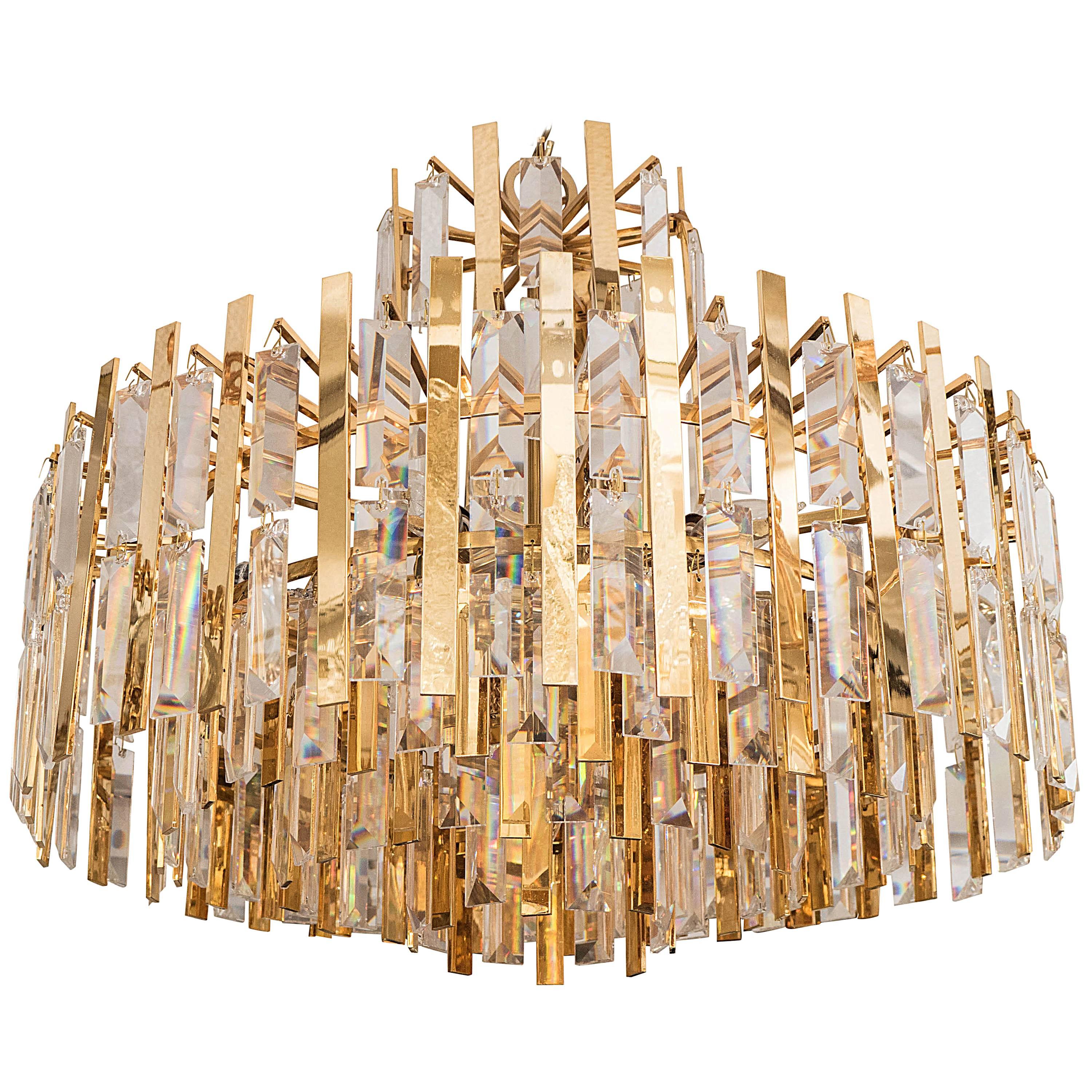 Brass Suspended Prism Chandelier