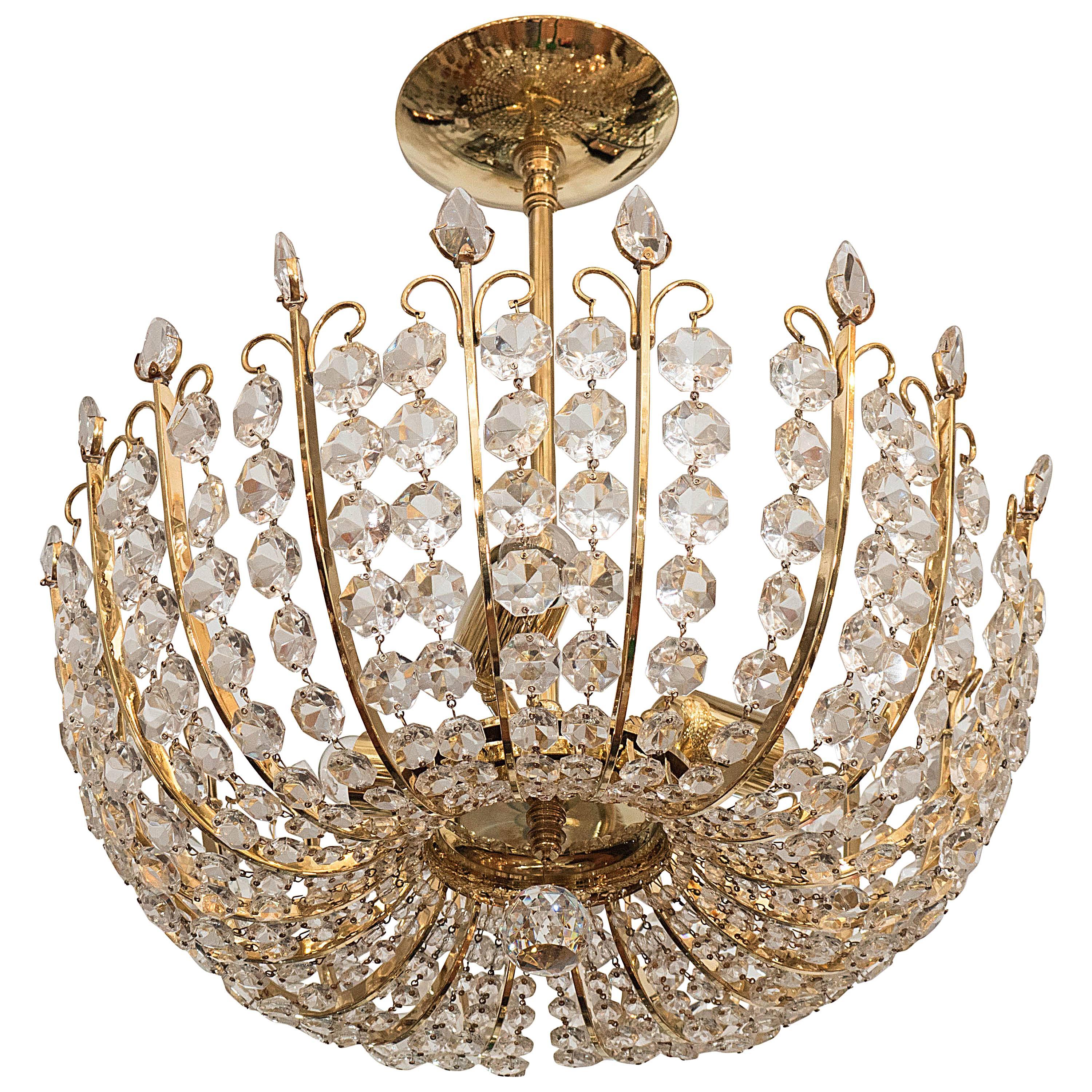 Brass and Crystal Element Chandelier