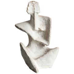 Ceramic Geometric Figural Sculpture with Slip Glaze