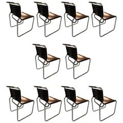Set of Ten Nicos Zographos Leather and Chrome Chairs
