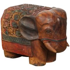 Antique Hand-Carved Elephant Wooden Stool