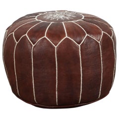 Moroccan Brown Hand Tooled Leather Pouf