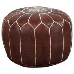 Moroccan Brown Leather Pouf 4