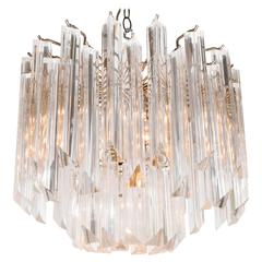 Mid-Century Two-Tier Lucite and Brass Staggered Chandelier