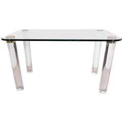 Pace Collection Glass Top Console Table and Desk on Brass Capped Lucite Legs