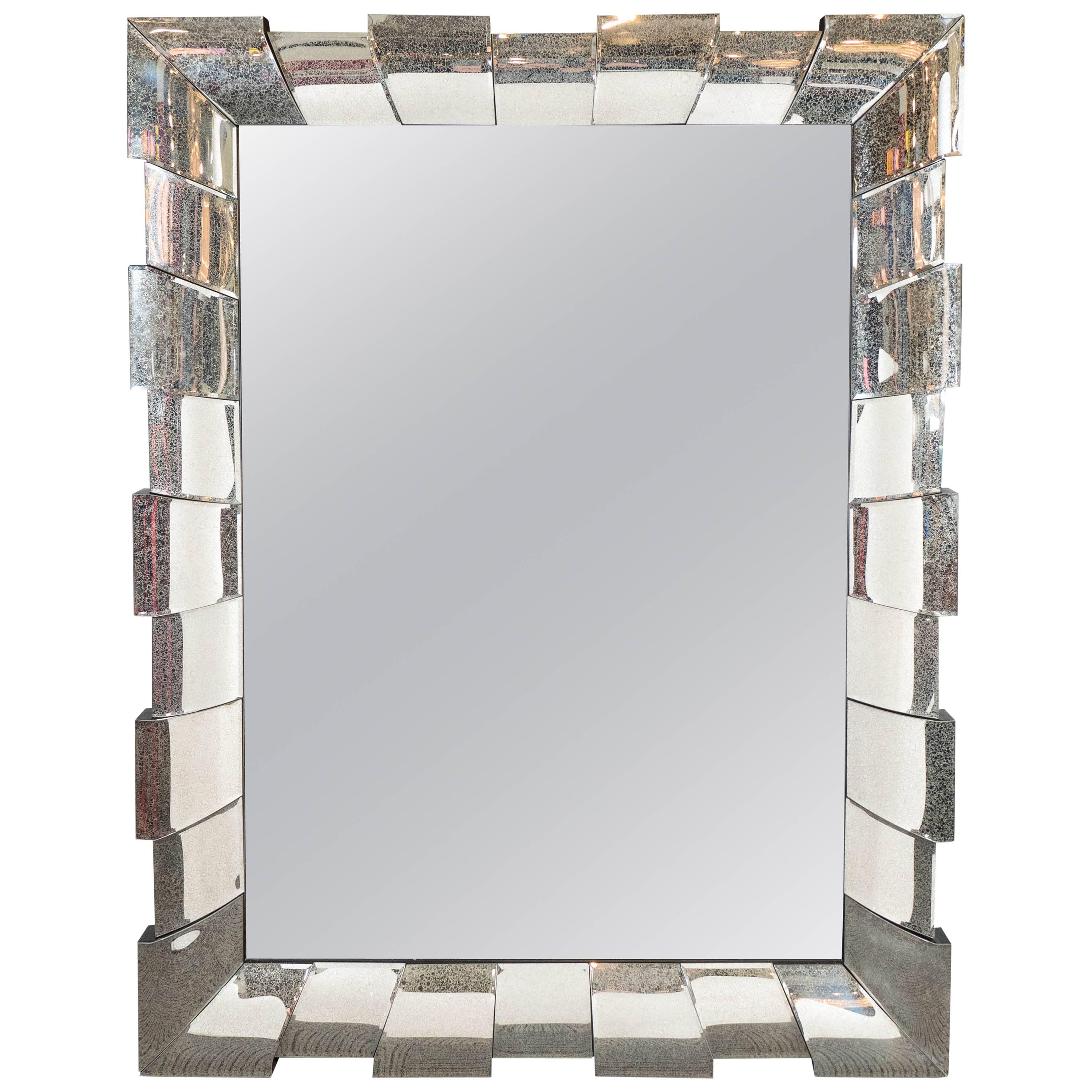 Large Rectangular Wall Mirror with Mirrored Sunburst Frame